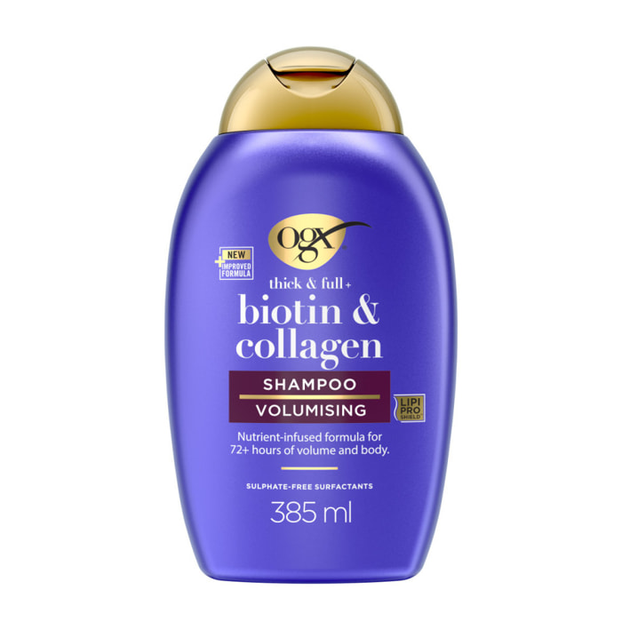 OGX Shampooing Volumateur Biotine & Collagène, 385ml – Soin capillaire avec formule infusée de nutriments – Shampooing sans sulf
