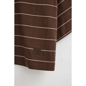 Maglietta a righe cioccolato e marrone chiaro dal fit boxy con toppa Polo Club