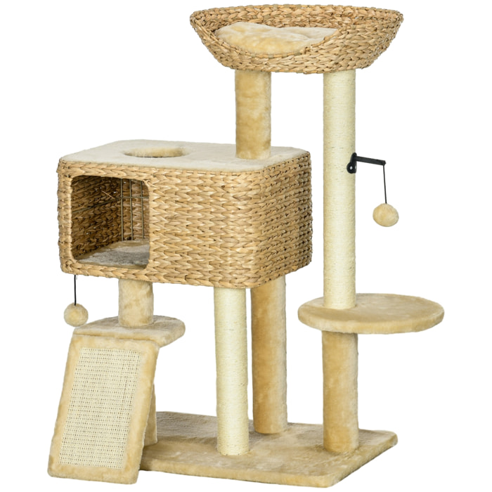 Arbre à chat style cosy chic griffoirs sisal naturel équipement multiple peluche jacinthe d'eau beige