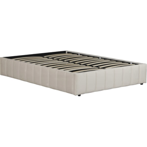 Lit double en velours avec coffre et sommier "Meribel" - Beige - 160 x 200 cm