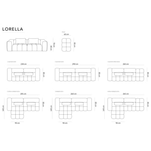 Canapé modulable gauche "Lorella" 3 places en velours ciment