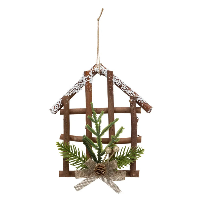 Décoration de sapin en bois maison rondins 18cm