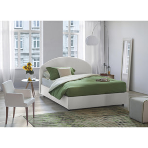 Letto piazza e mezza Connie, Letto contenitore con rivestimento in tessuto, 100% Made in Italy, Apertura frontale, con materasso Cm 120x190 incluso, Bianco