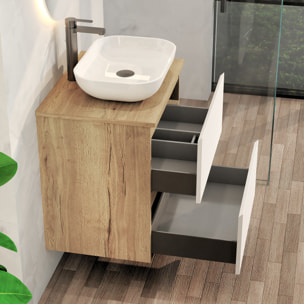 Conjunto de Baño Nia | Mueble Suspendido | 60 cm Blanco | Dos Cajones | Lavabo Sobrepuesto | No incluye Espejo | Mueble Montado| Alday