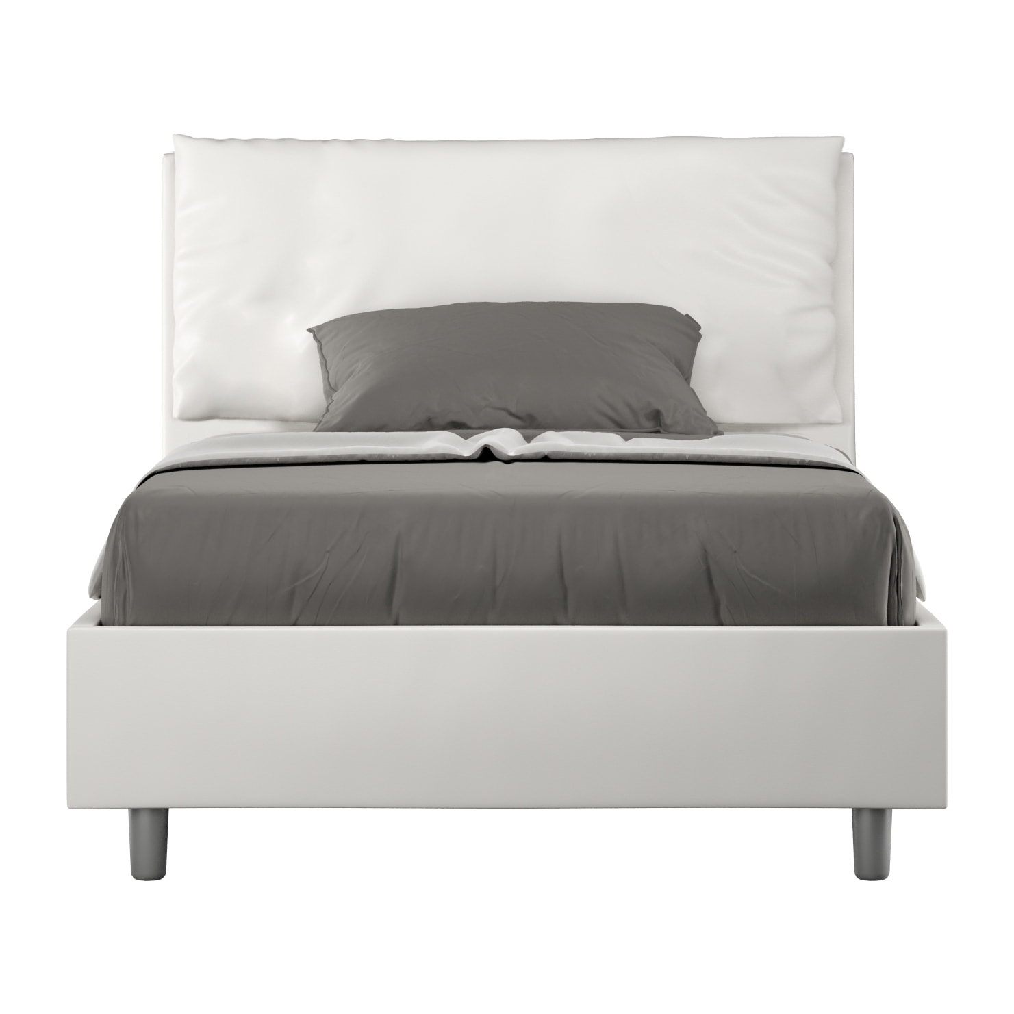 Cama de una plaza y medio con somier acolchada 120x190 cuero sintético blanco Antea Large