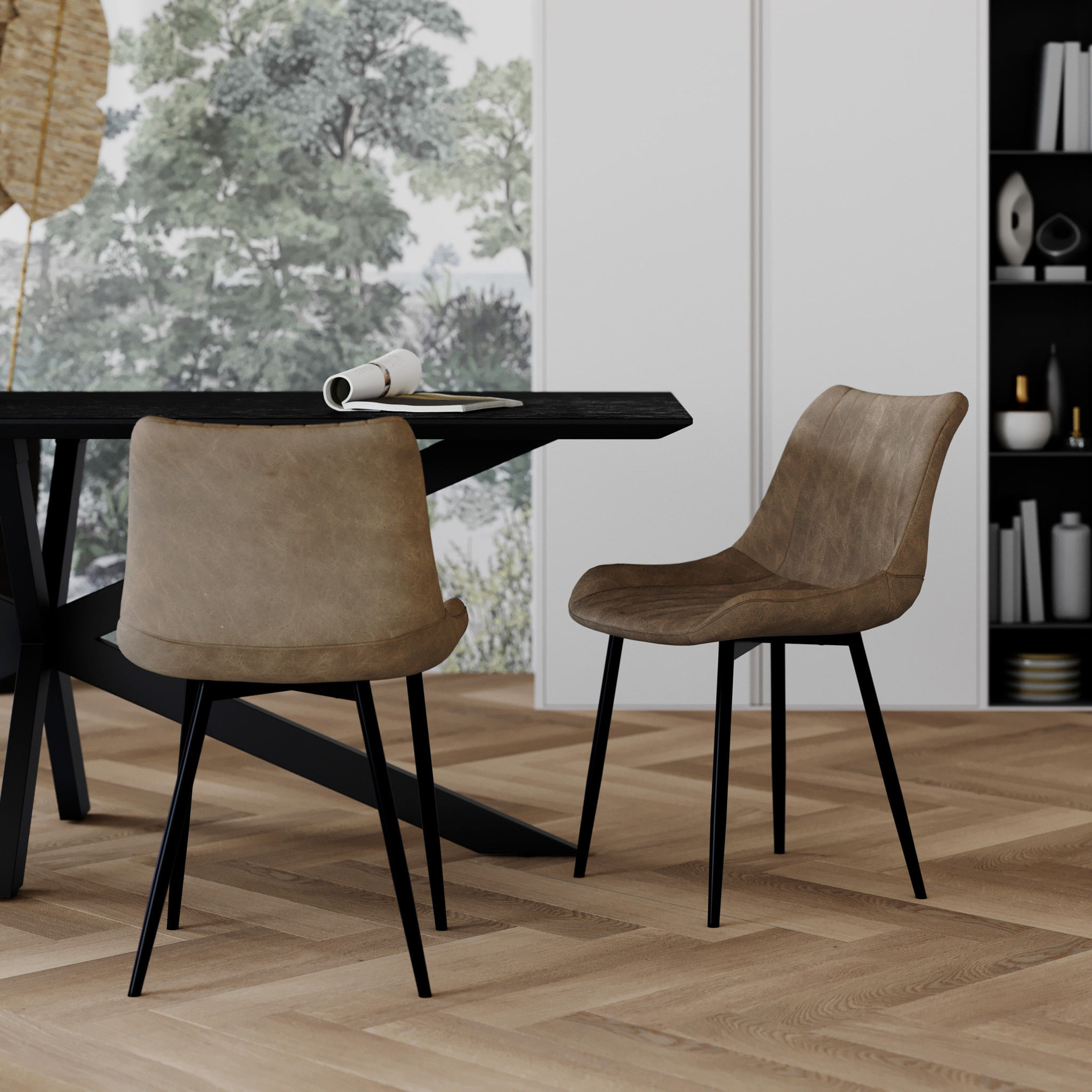 Lot de 2 chaises en cuir synthétique taupe et métal noir - Killi