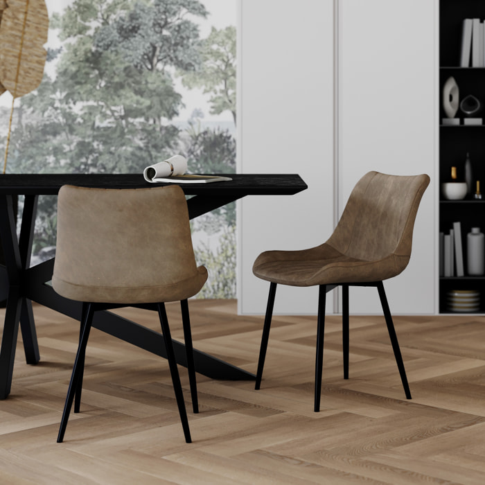 Lot de 2 chaises en cuir synthétique taupe et métal noir - Killi