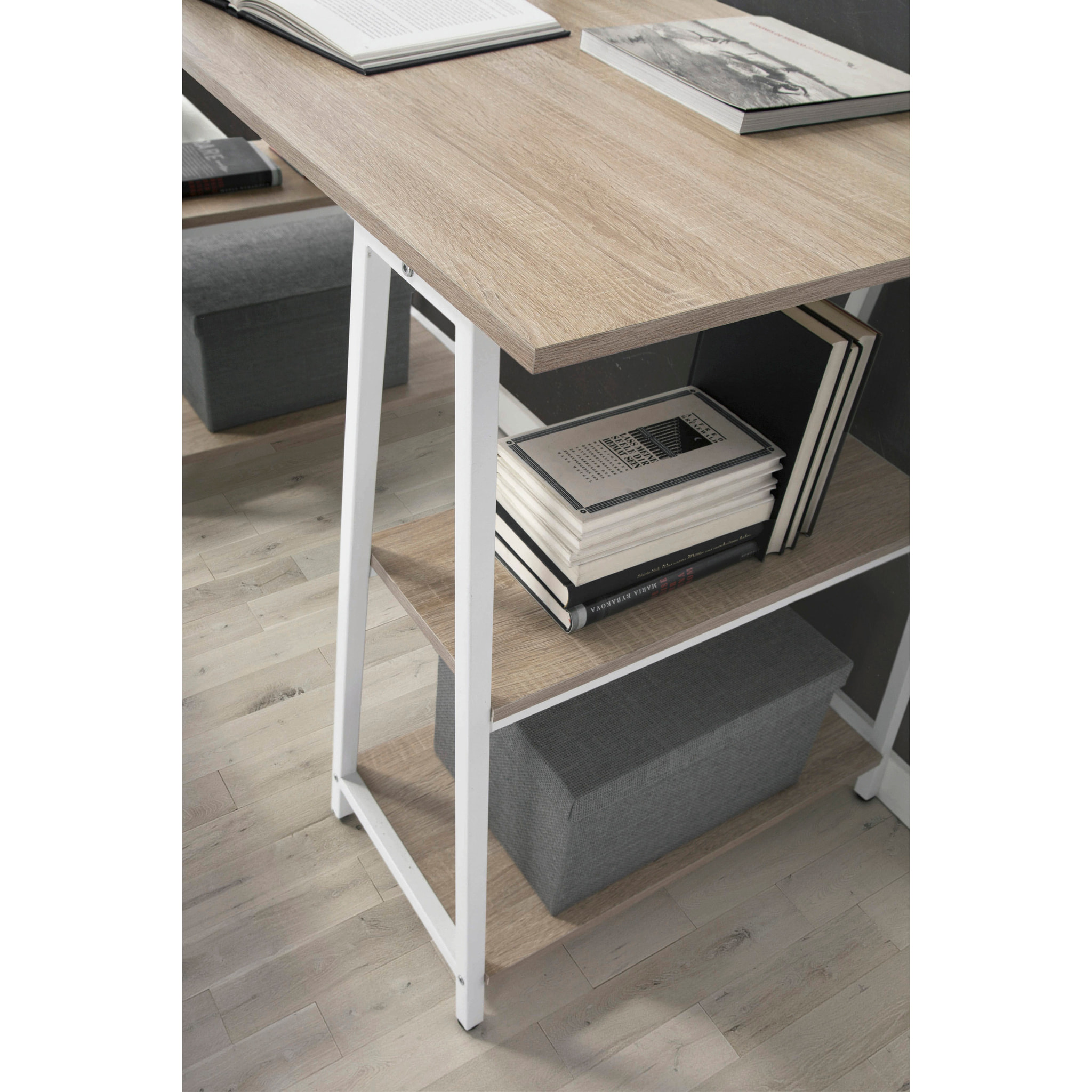 Escritorio Design roble y blanco 76x120x60 cm