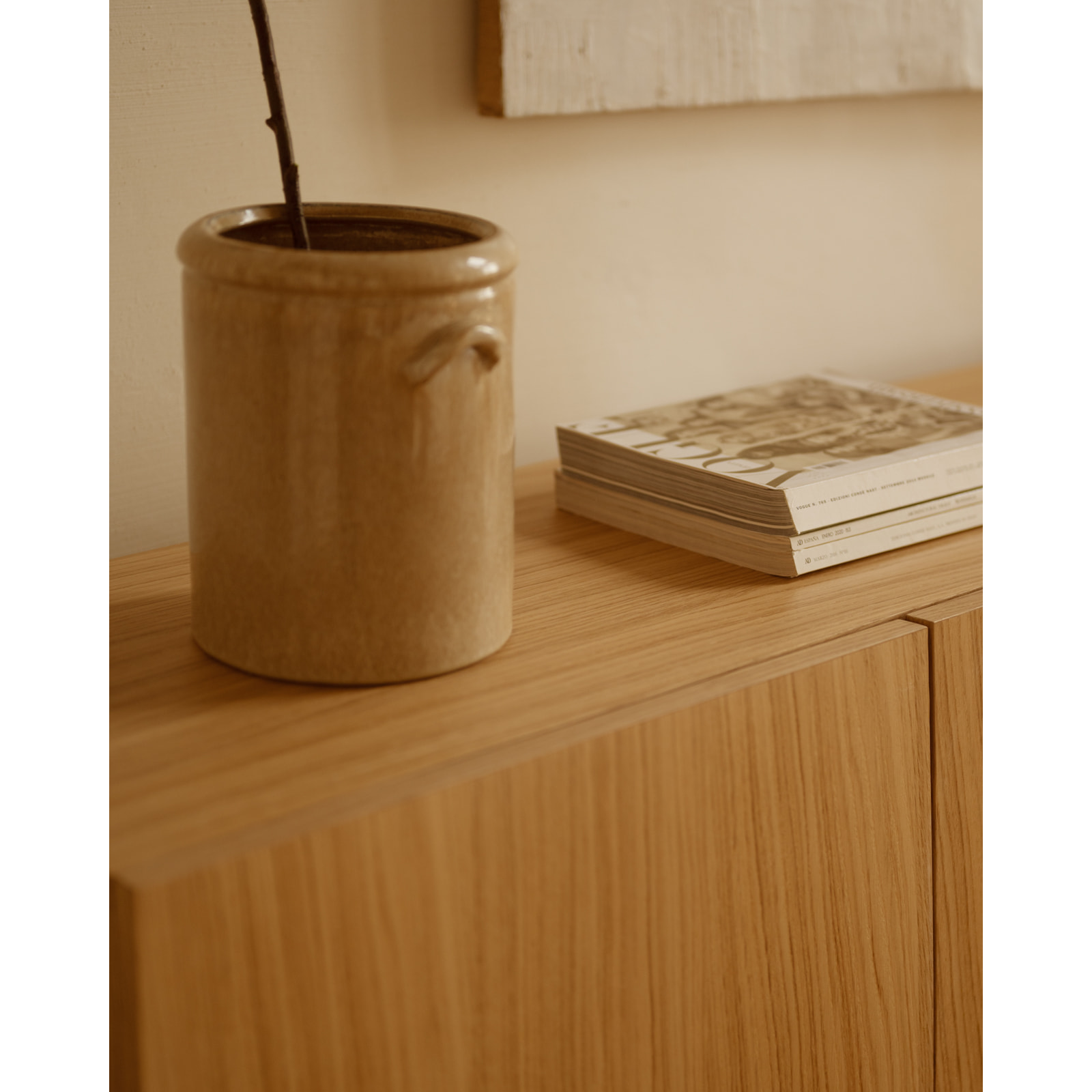 Buffet avec 3 portes en bois de placage de chêne naturel de 160x40cm Hauteur: 85 Longueur: 160 Largeur: 40