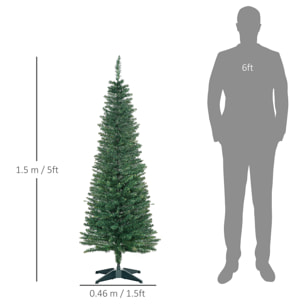 HOMCOM Albero di Natale Artificiale 150cm Alto e Stretto con Rami Realistici e Base in Plastica, Verde