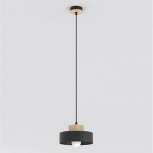 Lampada a sospensione KIVI in acciaio nero e legno