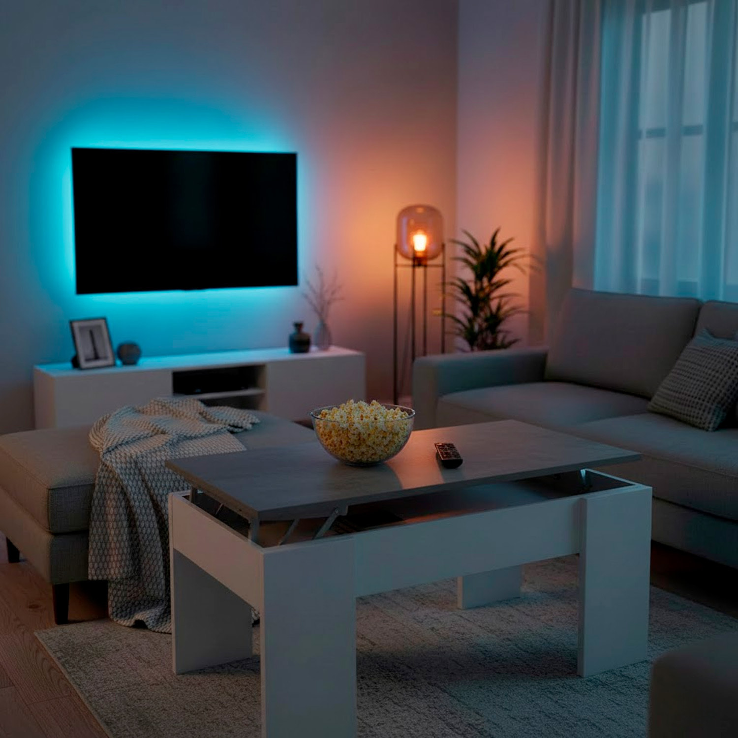 Tavolino Da Caffè Sollevabile Con Contenitore Tavolo Salvaspazio Piano Alzabile Soggiorno Salotto Vano Portaoggetti 100x69x57 Cm Bianco Grigio Cemento