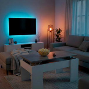 Tavolino Da Caffè Sollevabile Con Contenitore Tavolo Salvaspazio Piano Alzabile Soggiorno Salotto Vano Portaoggetti 100x69x57 Cm Bianco Grigio Cemento