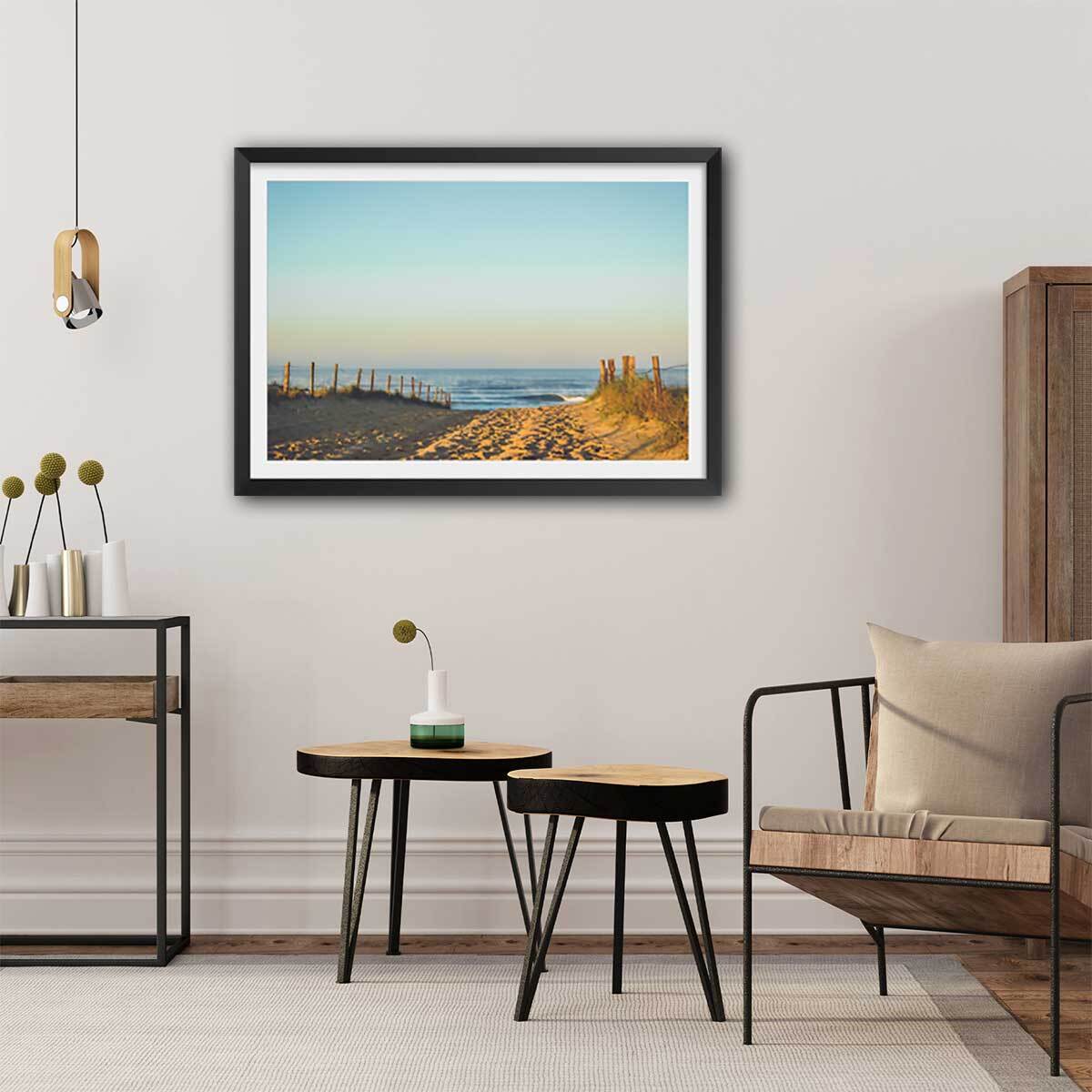 Affiche photo plage hossegor Affiche + cadre en bois - Noir