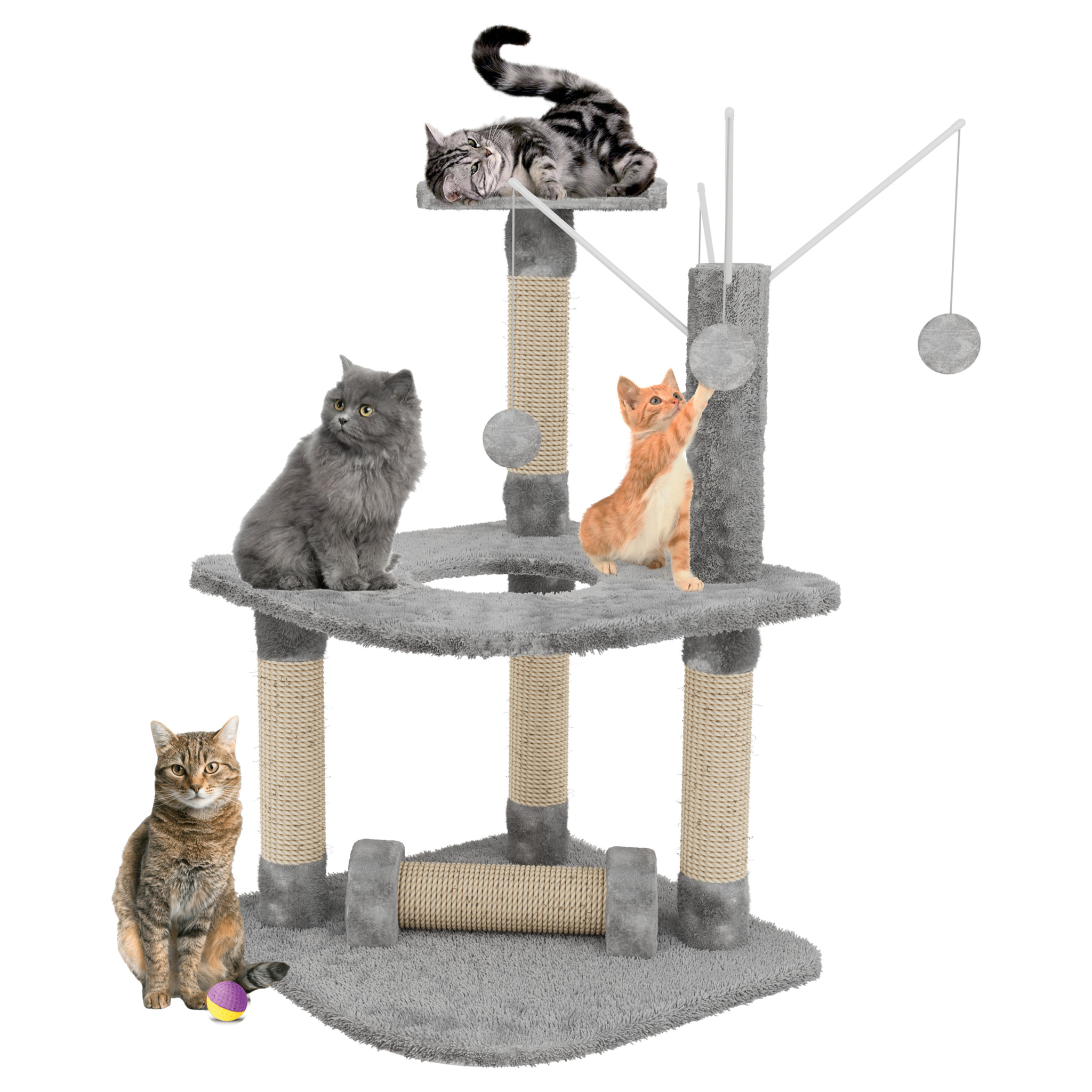 Albero per Gatto con Graffiatoio Cuccia Giocattolo Gatti Parco Giochi Tiragraffi in Sisal Naturale 90 x 45 x 45 cm (Colore Grigio Ginger 30072)