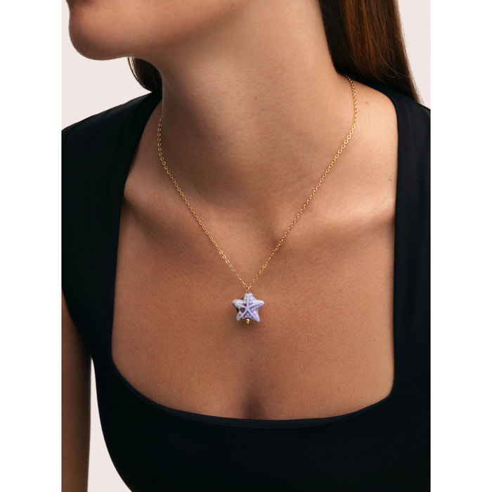 Collana Starfish Blue in Acciaio Placcato Oro
