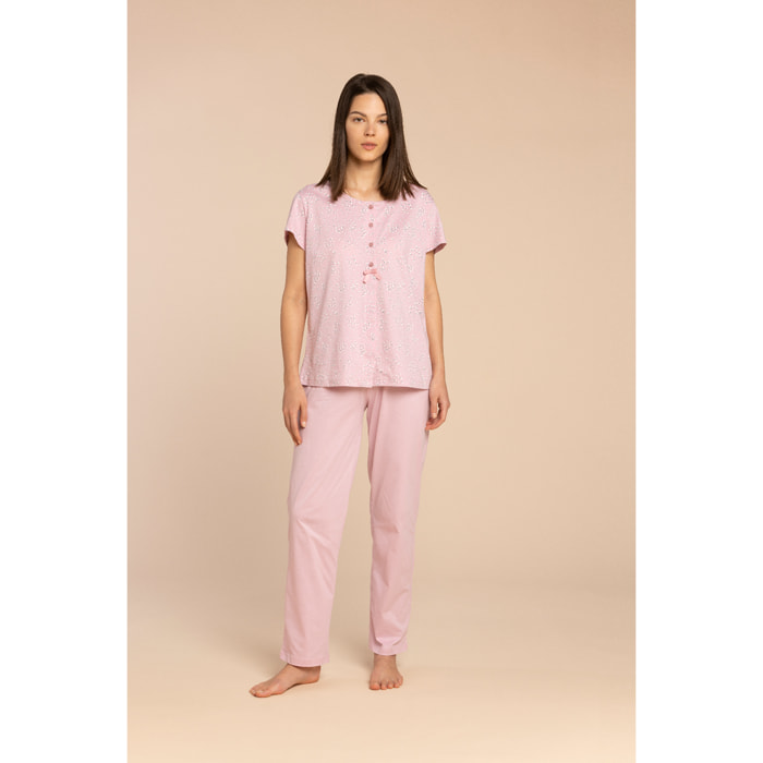 Pigiama donna top manica corta e pantalone lungo cotone tuly Noidinotte