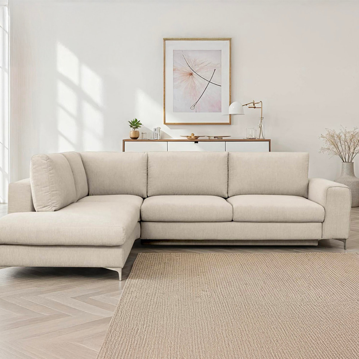 Canapé d'Angle Gauche Tissu Fiesole, 3 Places, Couchage Intégré, Coffre de Rangement, Housse Déhoussable