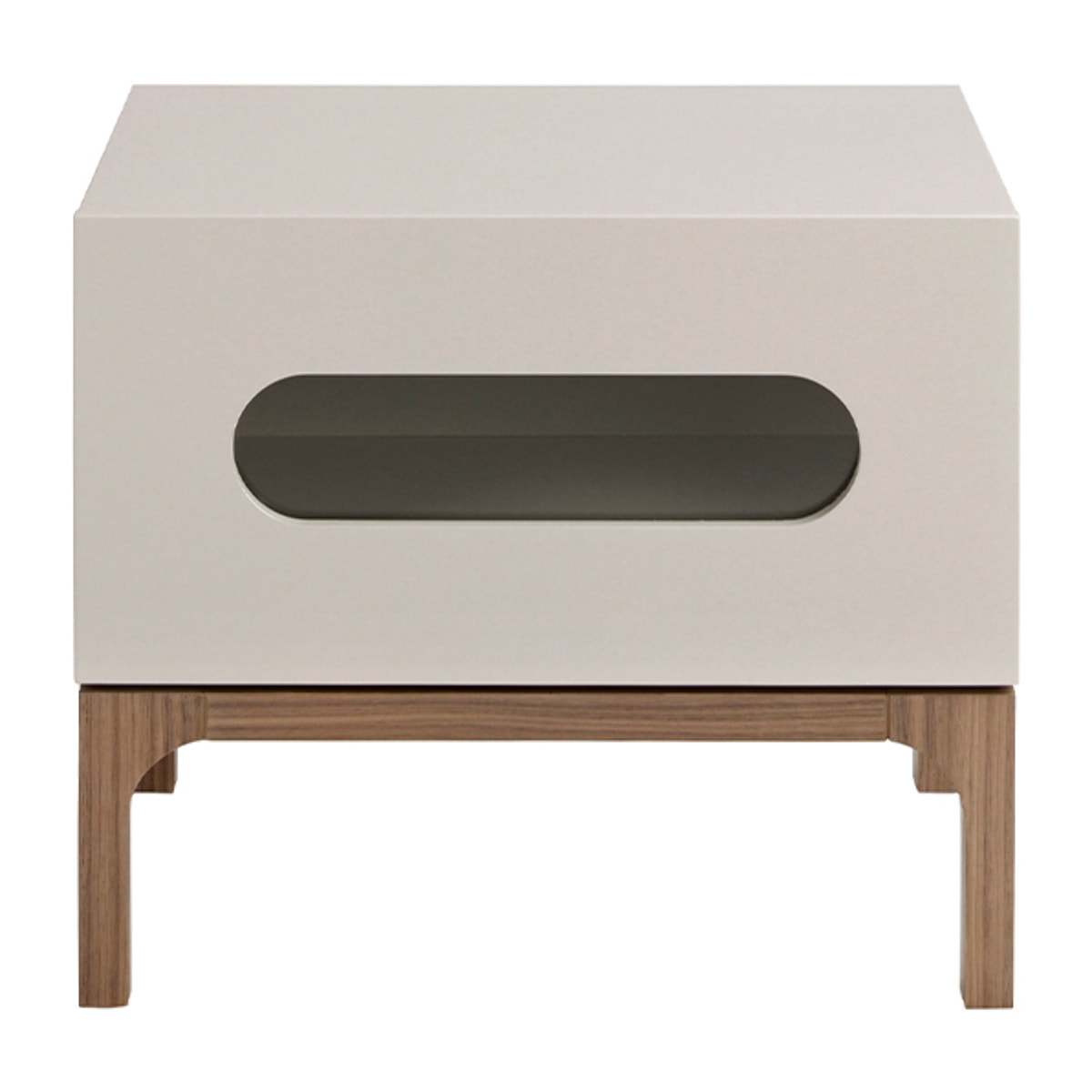 Mesita de noche Angel Cerdá con estructura de madera de MDF en gris y patas de madera en nogal con iluminación interior 60x41x51cm