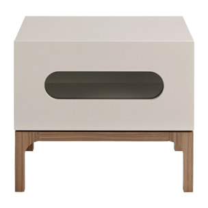 Mesita de noche Angel Cerdá con estructura de madera de MDF en gris y patas de madera en nogal con iluminación interior 60x41x51cm