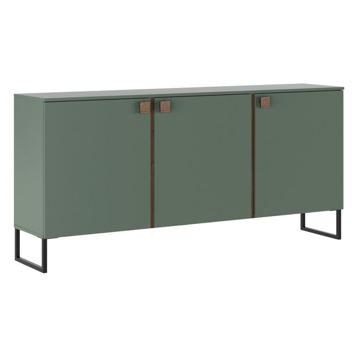 Madia Soggiorno Credenza 3 Ante Con Ripiani Interni Piedini Neri Mobile Sala Da Pranzo Soggiorno Zona Living  184 x 86 x 40 Cm Colore Verde E Rovere