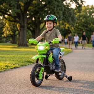 HOMCOM Moto Eléctrica para Niños, Moto Eléctrica Infantil con Ruedas de Apoyo Desmontables, Faros, Música, Regalo para Niños 3-6 Años, Verde