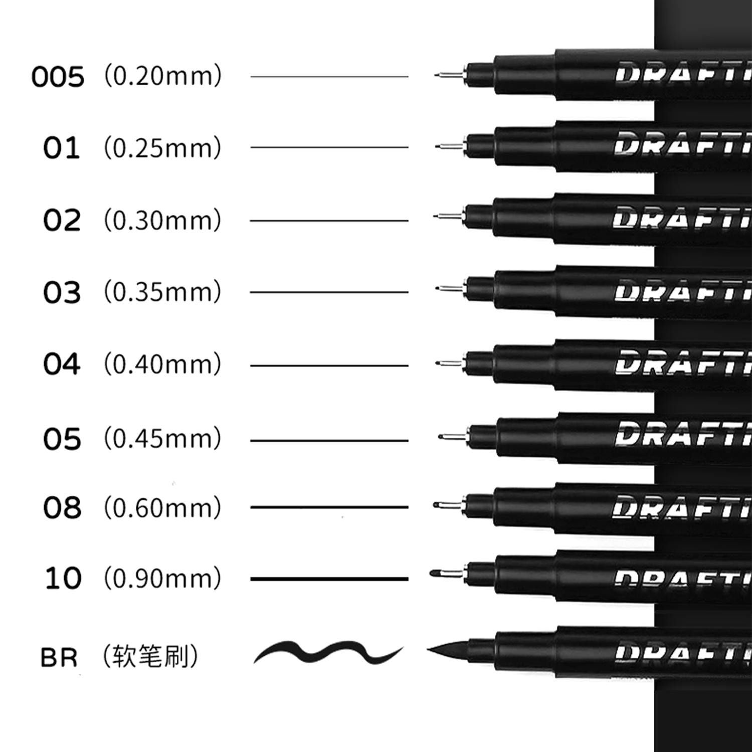 Rotuladores fineliner con puntas surtidas, 9 bolígrafos negros con micro delineador (0,2 mm-0,9 mm), bolígrafos de dibujo técnico, bolígrafos de ilustración