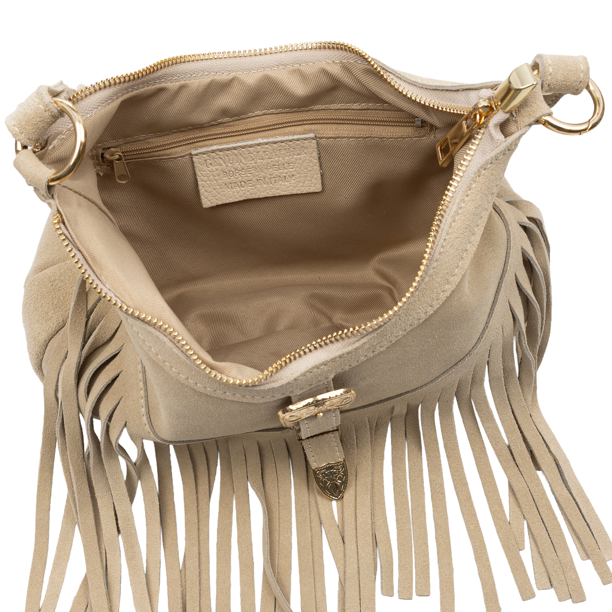 Barlassina bolso bandolera Mujer. Piel auténtica Gamuza, con flecos.