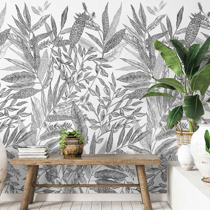 Papier peint decor jungle Noir et blanc