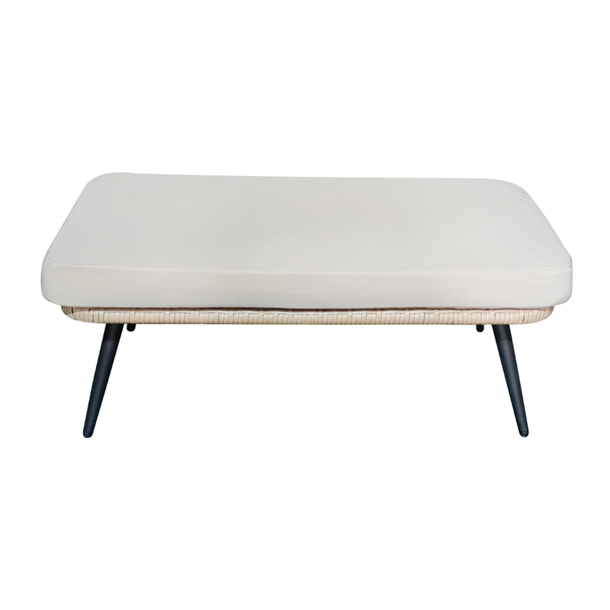 Ensemble fauteuil sur pied effet rotin et repose-pieds avec coussin beige JIMMY