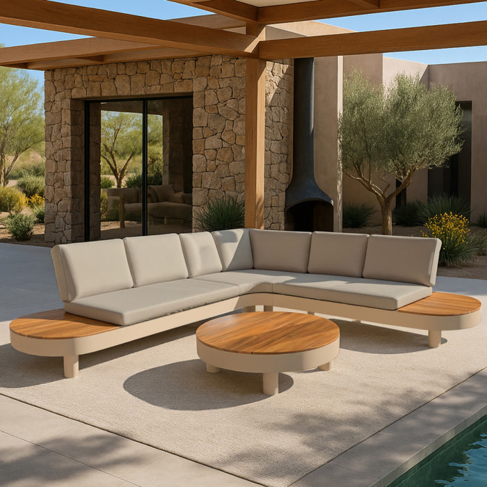 Salon de jardin 7 places en aluminium et bois d'acacia sable PANAMA