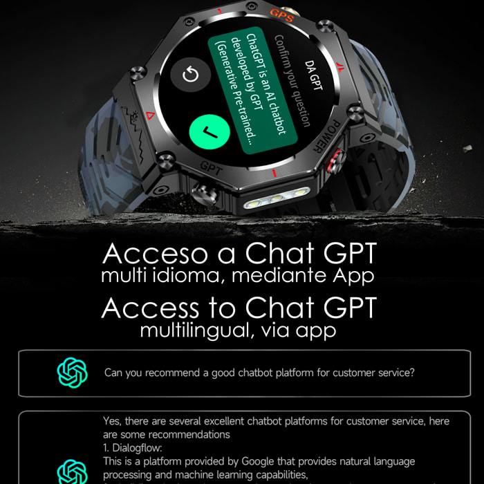 Smartwatch KC91 con llamadas BT, GPS, herramientas de exploración, ChatGPT y + de 100 modos deportivos.