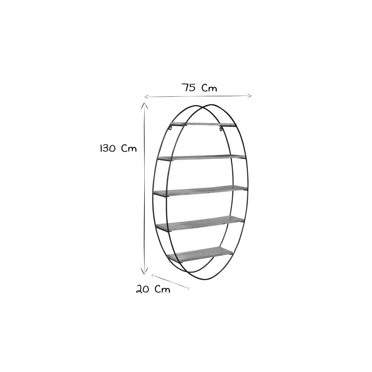 Étagère murale ovale en bois massif et métal noir H130 cm HANG