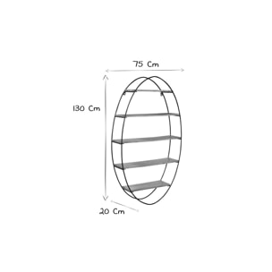 Étagère murale ovale en bois massif et métal noir H130 cm HANG