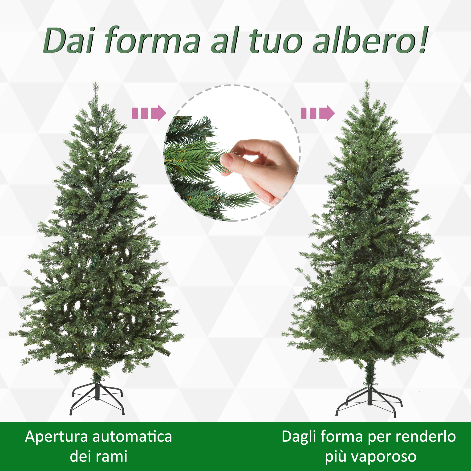 HOMCOM 150cm Albero di natale, Pino artificiale con rami 440 base pieghevole rimovibile