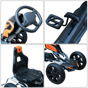 Kart à pédales Go-Kart enfants 122L x 60l x 70H cm Ø roues 29 cm siège ergonomique orange noir