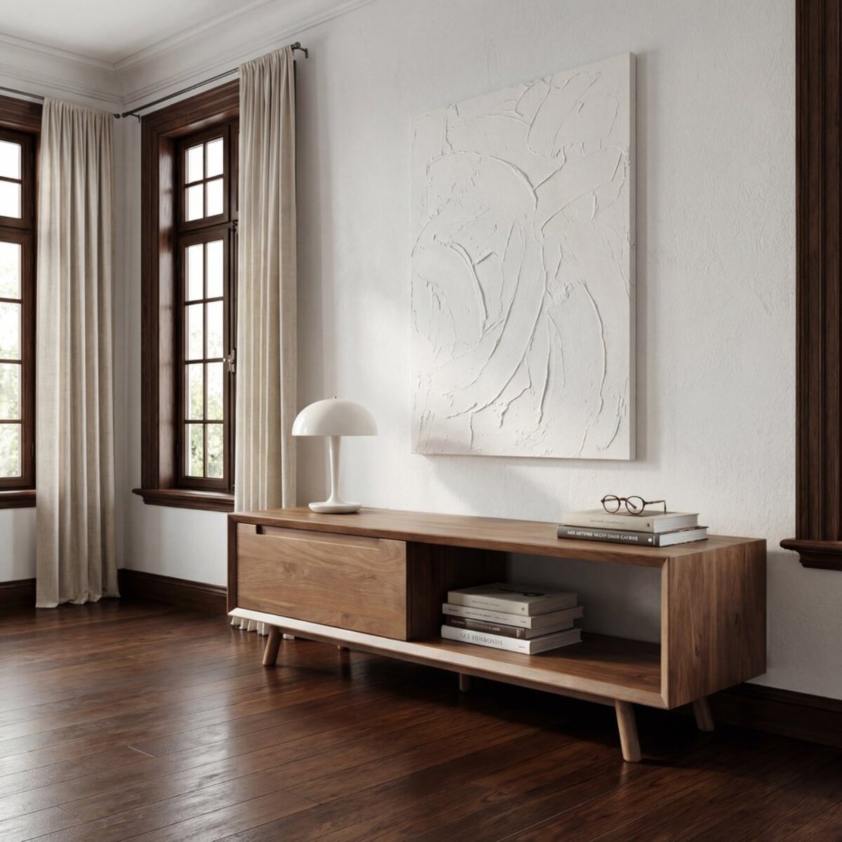 Meuble tv Tanubi -bois massif de manguier-couleur noyer 170 x 45 x 40 cm