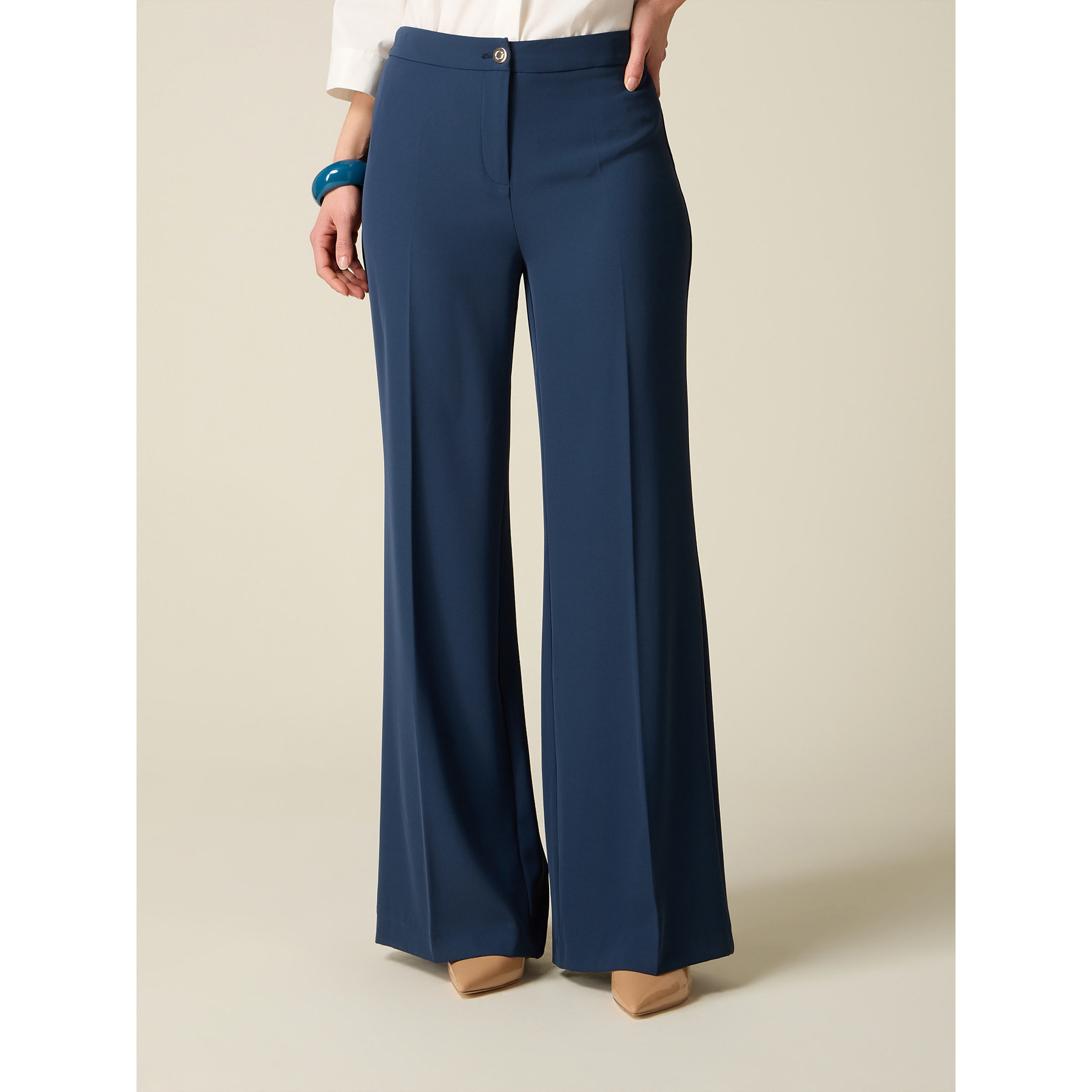 Oltre - Pantaloni palazzo in tessuto fluido - Blu