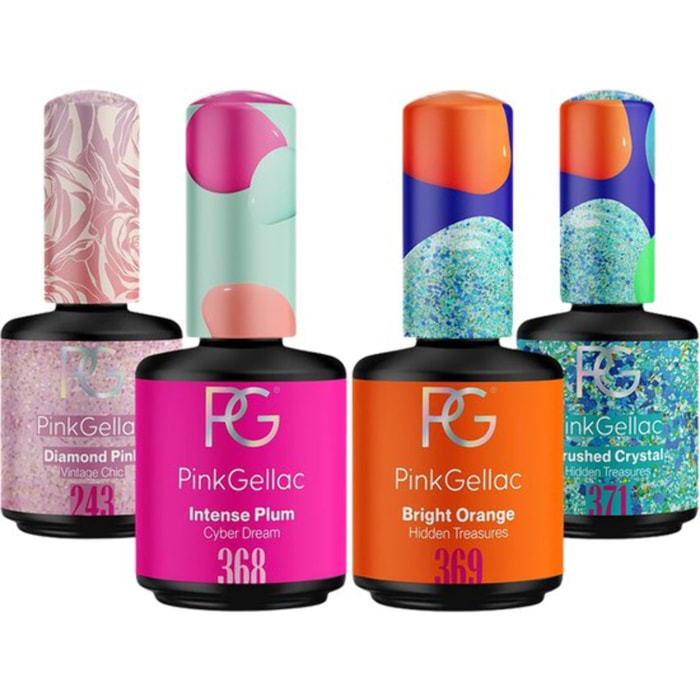 Set vernis semi-permanent - 4 x 15 ml Rose, Prune, Orange & Cristal