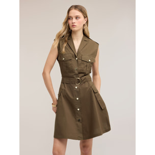 Motivi - Vestito chemisier in popeline con cintura - Verde militare