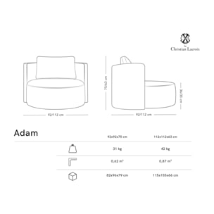 Fauteuil pivotant "Adam" en bouclé gris clair
