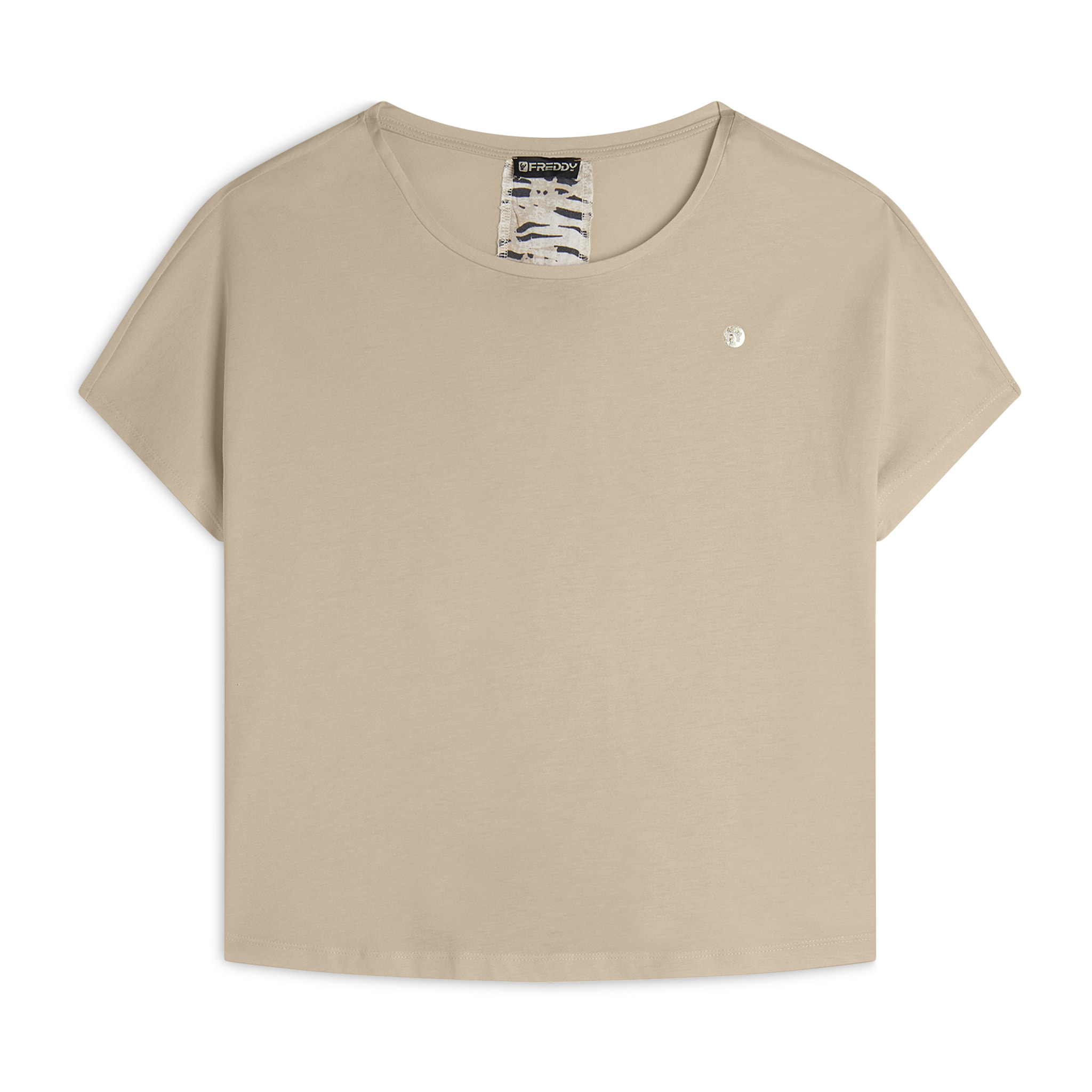 T-shirt maniche a kimono con stampa fantasia sul retro