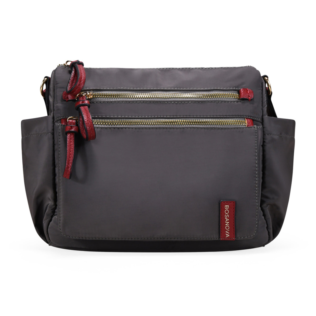 Bolso bandolera visón con cremalleras metálicas