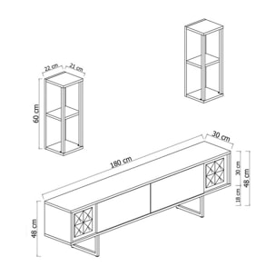 Mobile porta TV Dfantin, Credenza da soggiorno, Armadio basso per TV, Base parete attrezzata, 180x30h48 cm, Noce e Nero