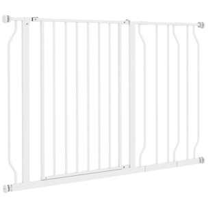 Barrière de sécurité barrière pour animal domestique longueur réglable barrière escaliers couloirs portes sans perçage en acier et ABS dim. 75-115L x 76H cm blanc