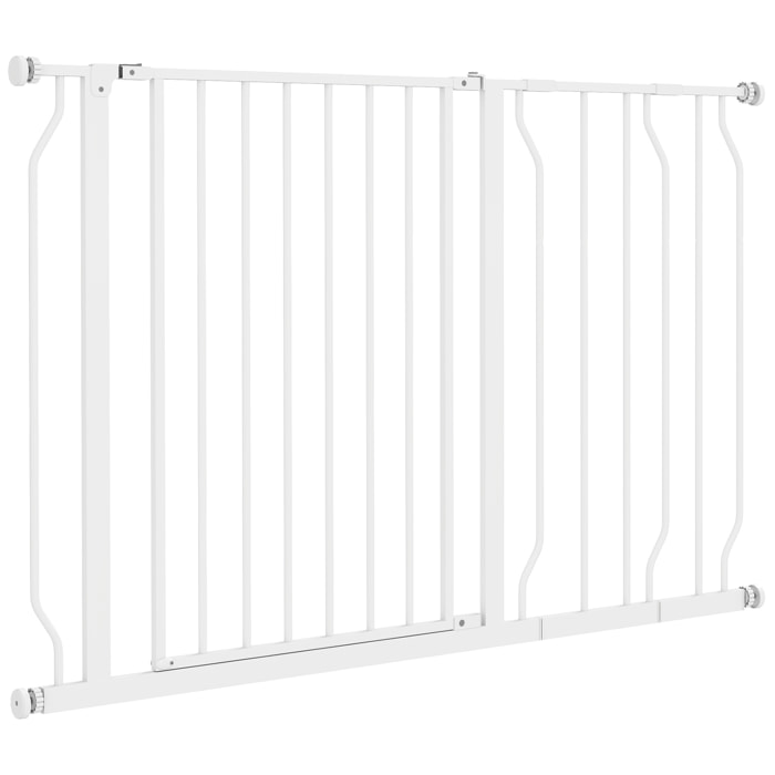 Barrière de sécurité barrière pour animal domestique longueur réglable barrière escaliers couloirs portes sans perçage en acier et ABS dim. 75-115L x 76H cm blanc