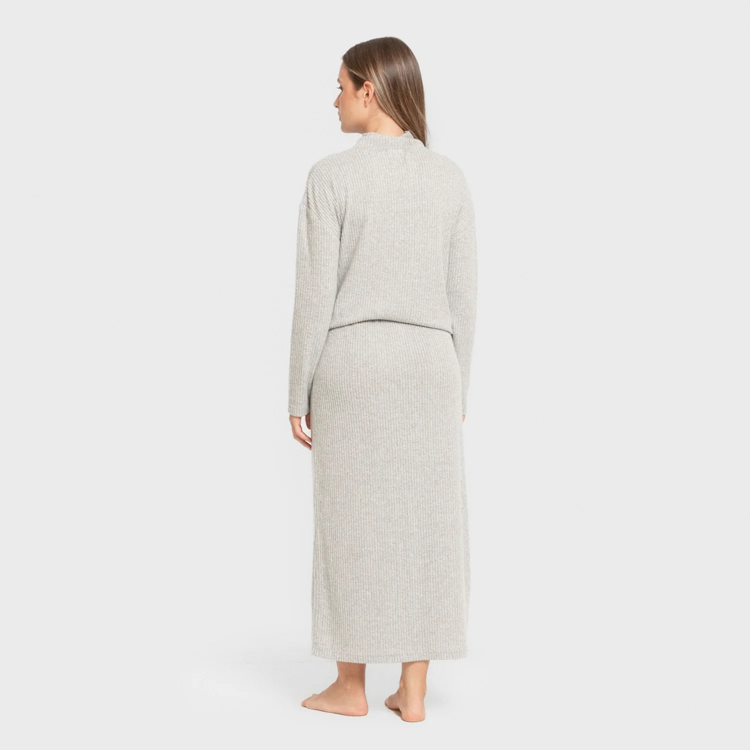 Falda midi rib canalé mujer