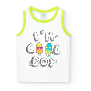 Camiseta de tirantes niño, cuello redondo estampada, blanco