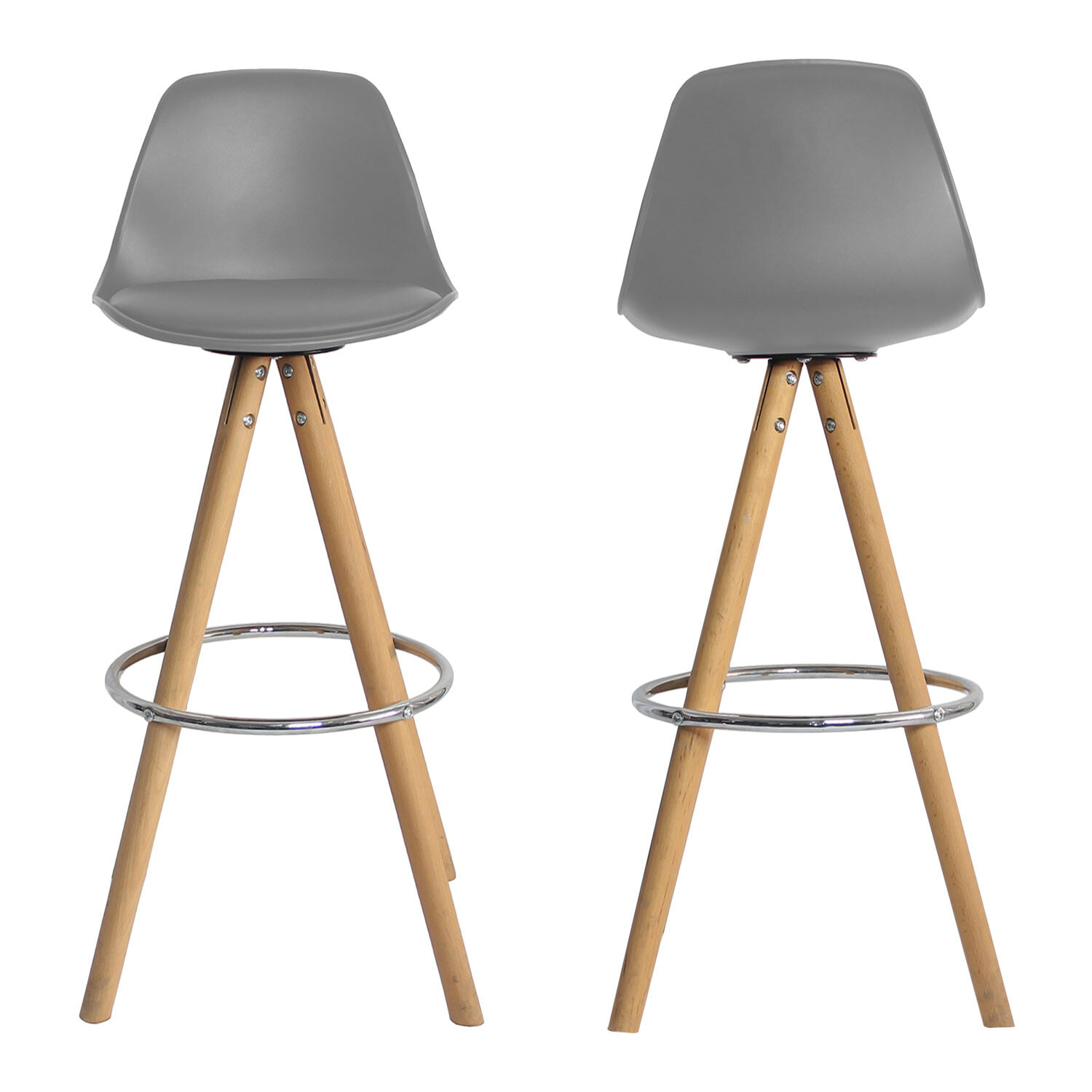 Lot de 2 tabourets scandinaves TOBIAS gris avec coussin