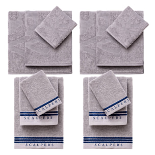 Juego de 4 sets de 3 toallas grises (4x tocador 30x50cm + 4x manos 50x90cm + 4x baño 70x140cm) 450gsm en algodón scalpers home